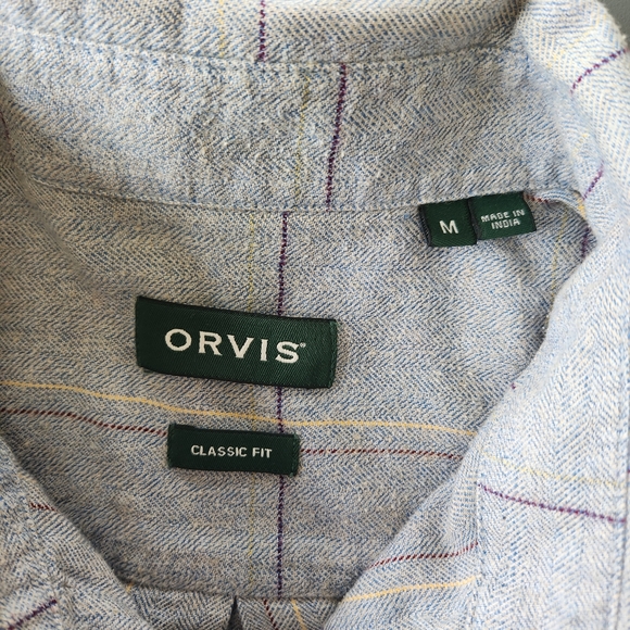 Orvis Fairbanks Shirt Mens Med Light Check Flannel Button Up SUEDED ELBOW Patch - Picture 10 of 14